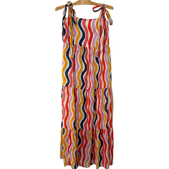 Jude Connally | Maxi Dress Rose Painted Multi Stripe Voile Tier- Size Medium - Picture 1 of 8
